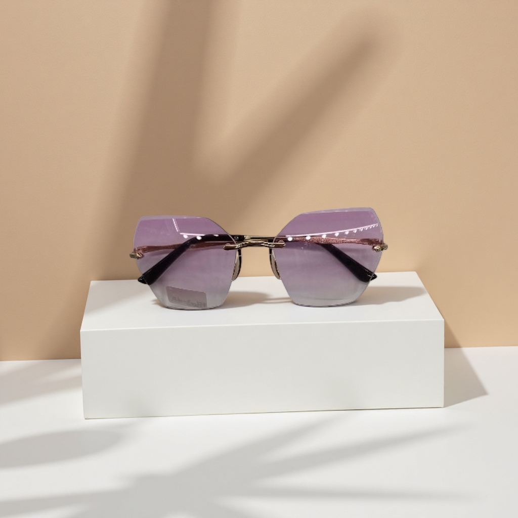 Purple gradient lens frameless glasses, lightweight titanium alloy frame anti-blue light myopia optical glasses