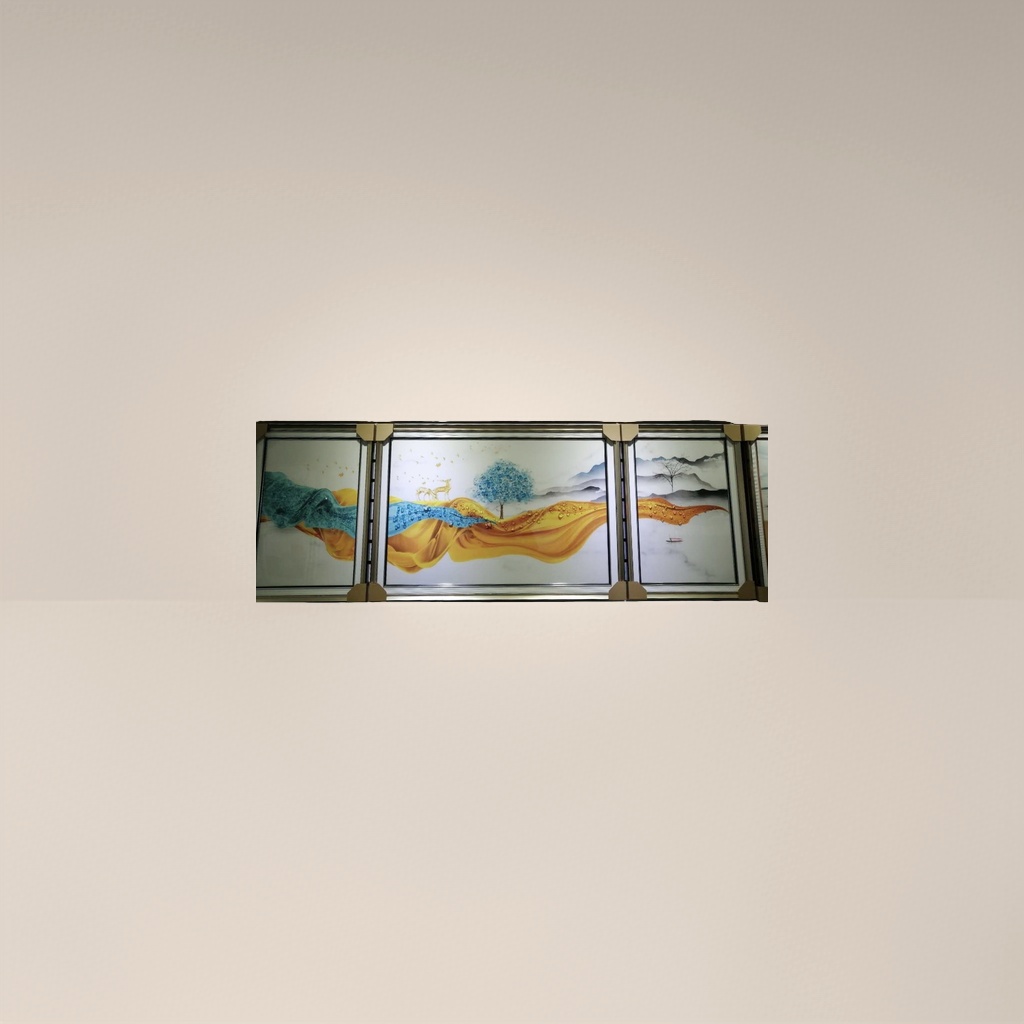 彩色山水画三联装饰画 客厅卧室玄关挂画 油画布艺软装