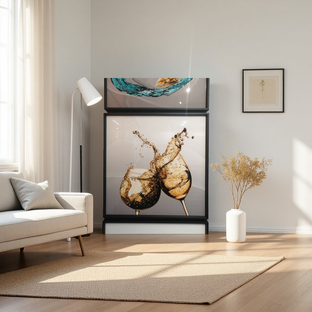 Creative background props for photography with golden wine splashing in a highball glass Application Scenario
