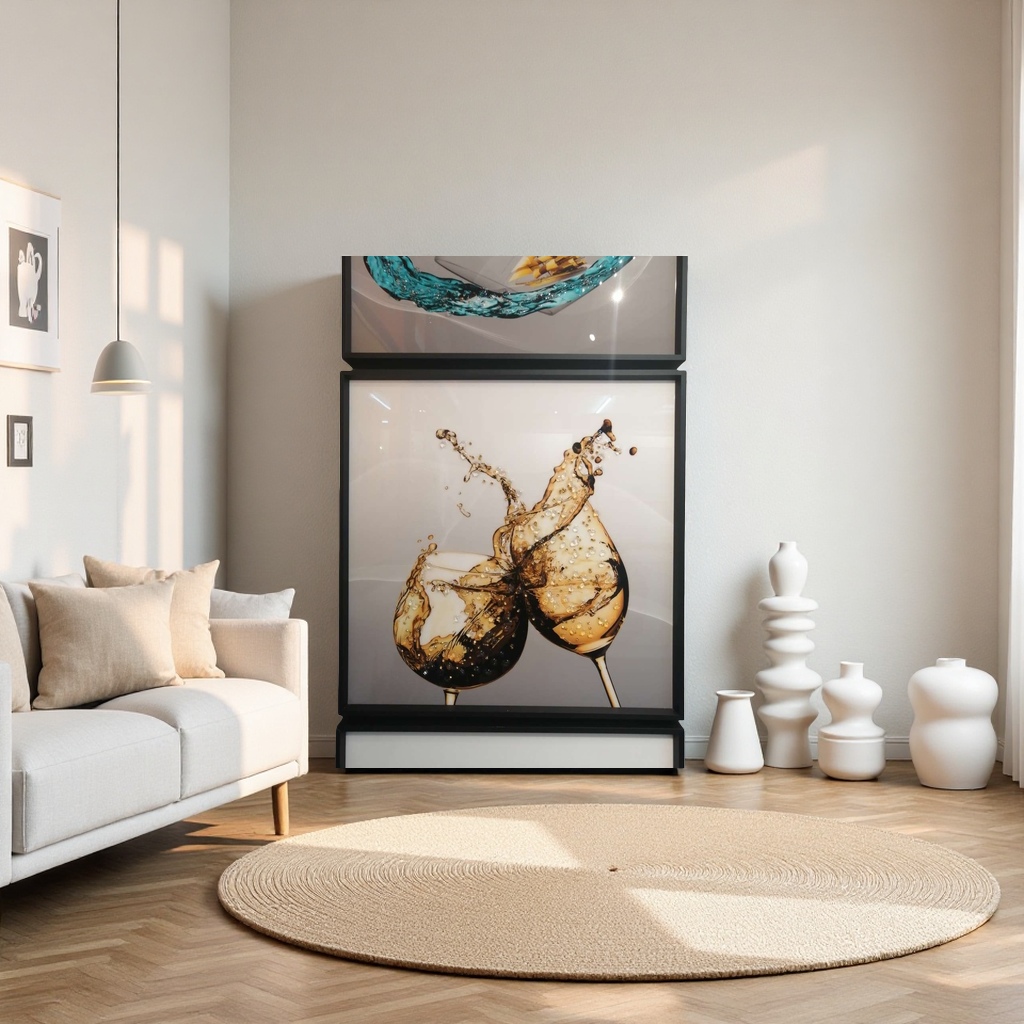 Creative background props for photography with golden wine splashing in a highball glass Specification image