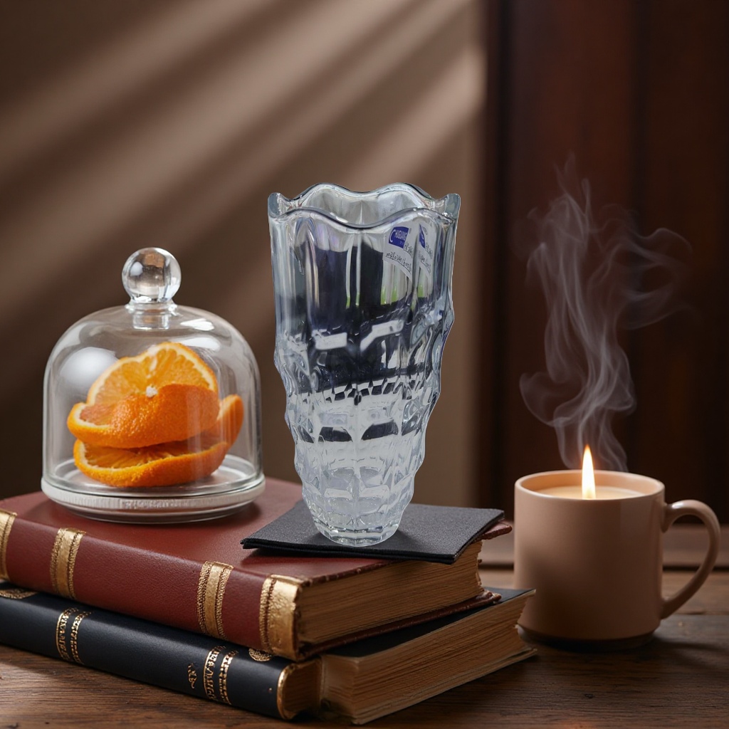 Transparent wave-mouth glass vase for living room flower arrangement decoration, high borosilicate heat-resistant details Picture