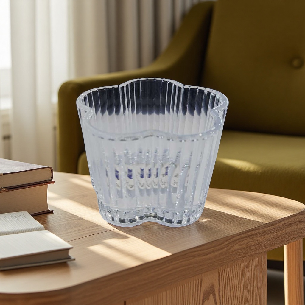 Transparent striped flower-shaped glass cup, high borosilicate heat-resistant household juice water cup Application Scenario