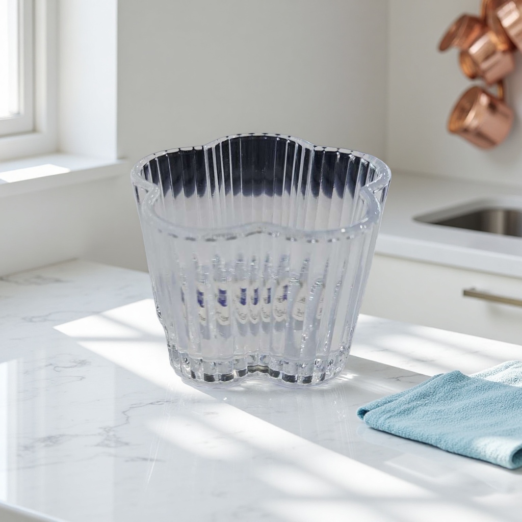 Transparent striped flower-shaped glass cup, high borosilicate heat-resistant household juice water cup Specification image