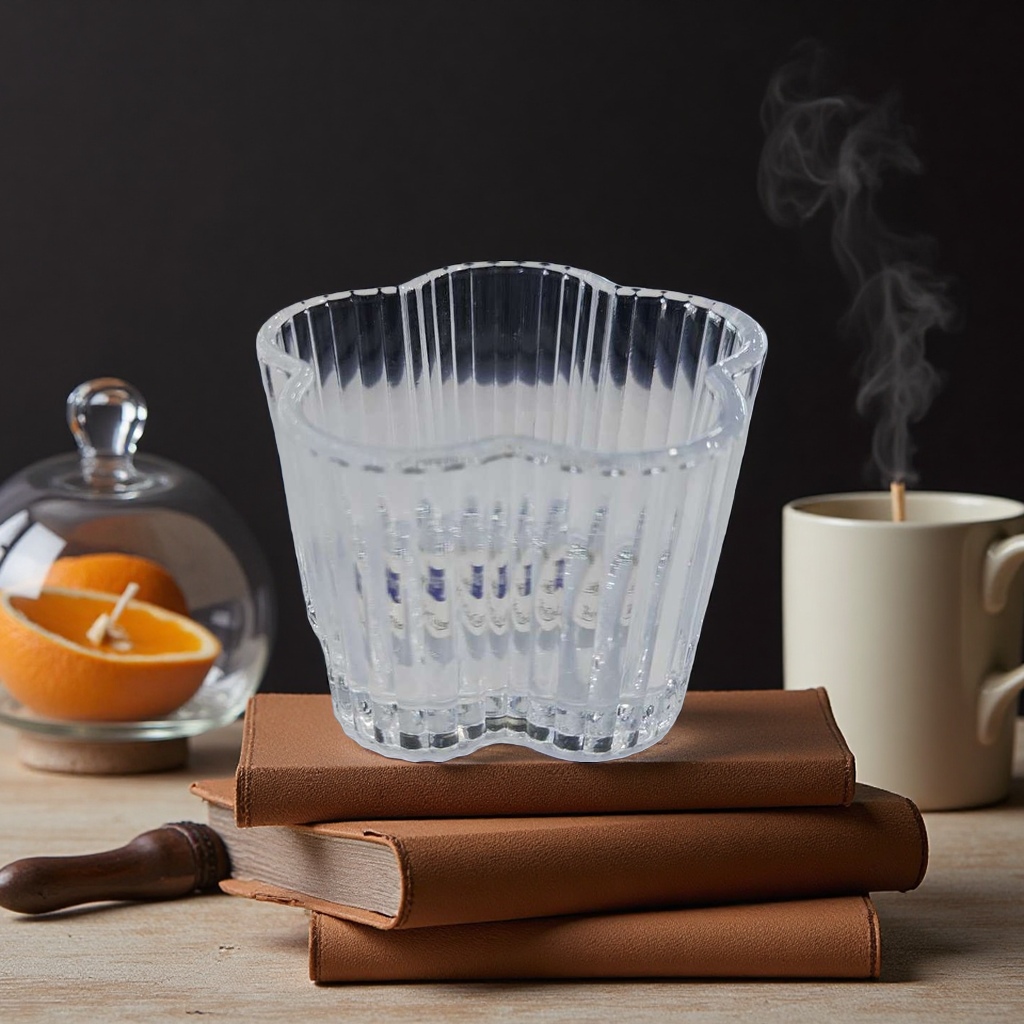 透明条纹花形玻璃杯 高硼硅耐热家用果汁水杯