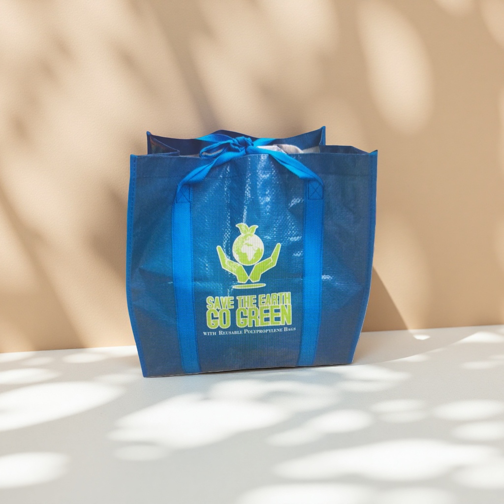 蓝色环保袋 加厚耐用可重复使用购物袋 手提便携简约风