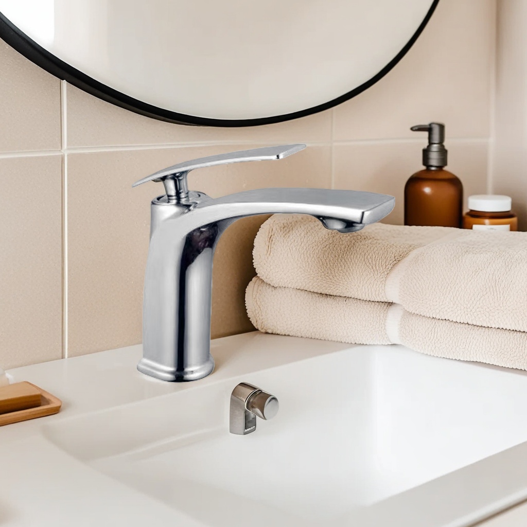 Electroplated colored washbasin, hot and cold water faucet, simple and modern bathroom design