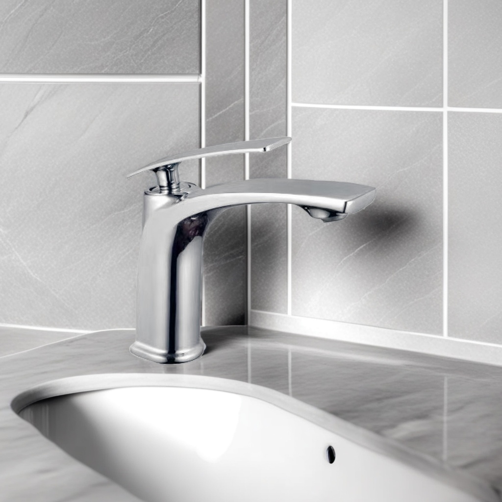 Electroplated colored washbasin, hot and cold water faucet, simple and modern bathroom design details Picture