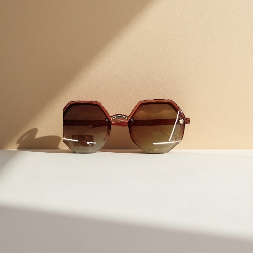 Brown hexagonal sunglasses, fashionable UV-resistant polarized sunglasses, suitable for both men and women Specification image