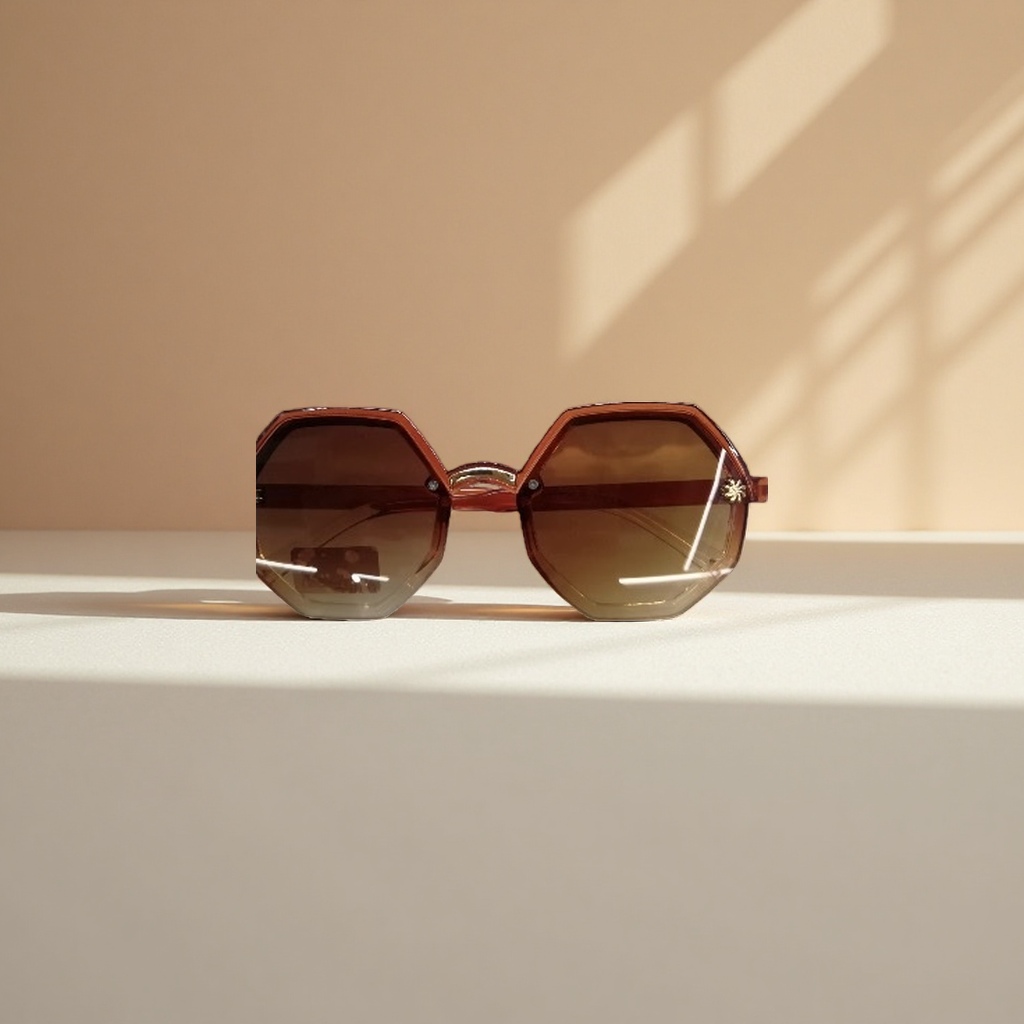 Brown hexagonal sunglasses, fashionable UV-resistant polarized sunglasses, suitable for both men and women details Picture