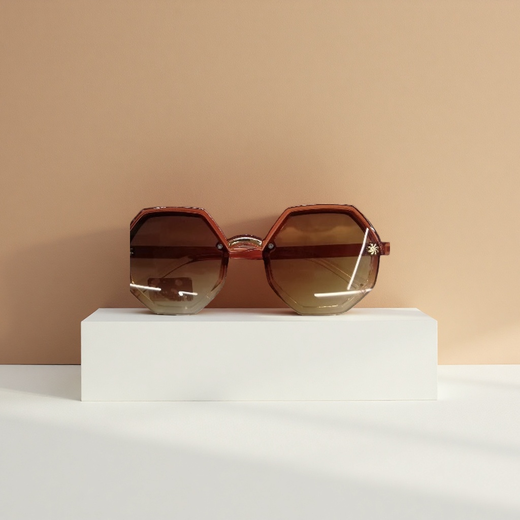 Brown hexagonal sunglasses, fashionable UV-resistant polarized sunglasses, suitable for both men and women