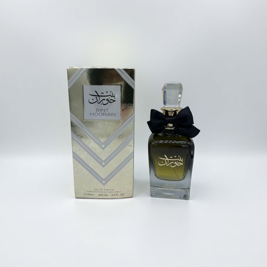 BINT HOORAN Golden Gift Box Transparent glass Perfume 100ml silver and gold packaging yellow and green gradient perfume liquid crystal bottle cap Application Scenario