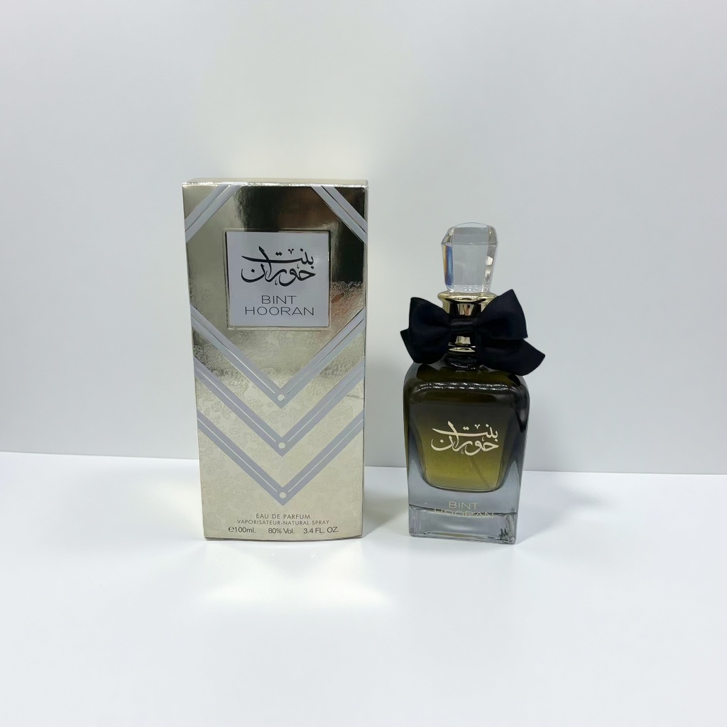 BINT HOORAN Golden Gift Box Transparent glass Perfume 100ml silver and gold packaging yellow and green gradient perfume liquid crystal bottle cap Specification image