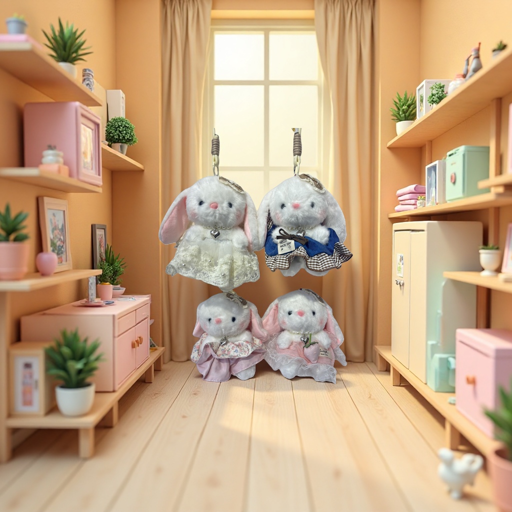 白色毛绒兔子玩偶 可爱服饰多款可选 毛绒玩具送礼佳品