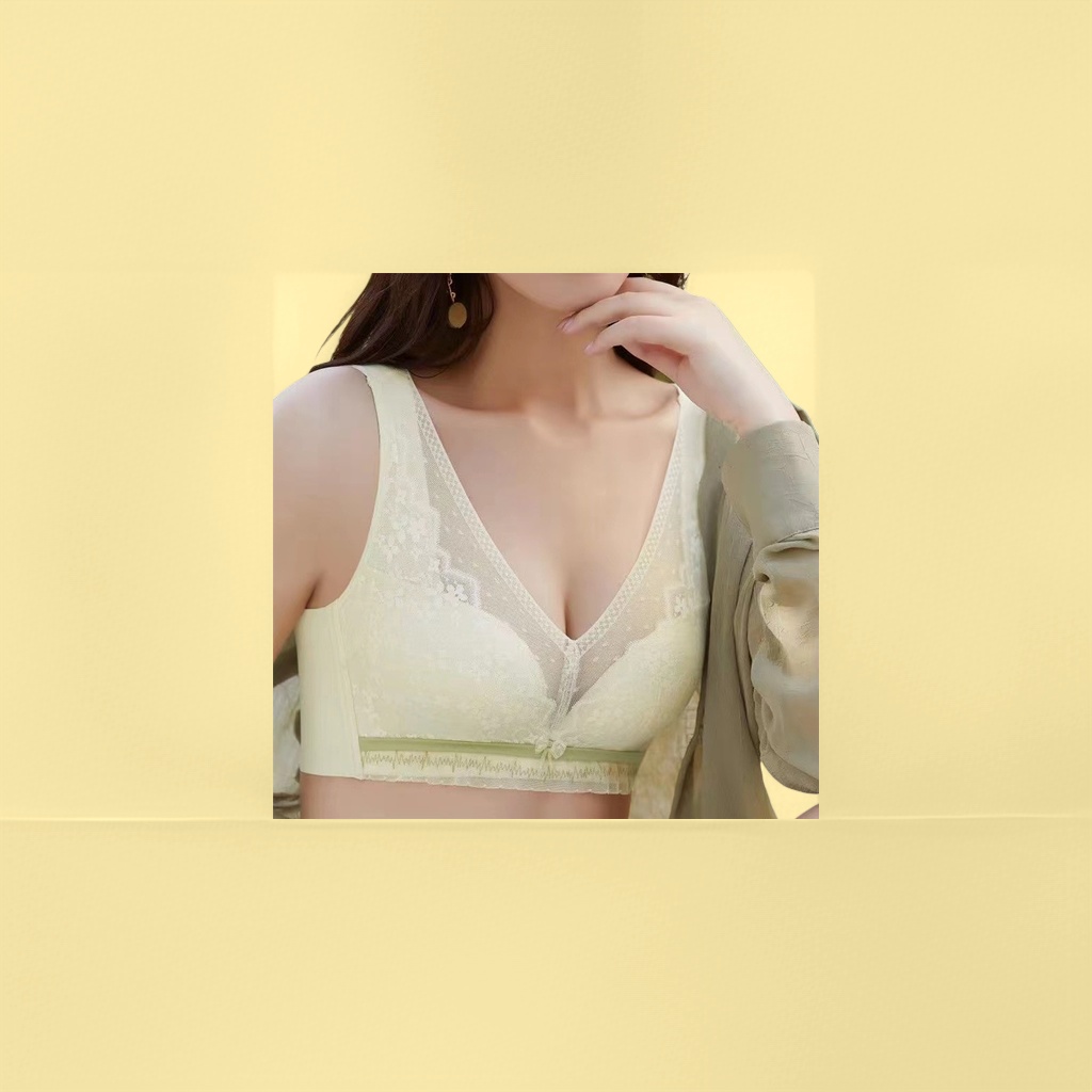 米色蕾丝文胸舒适无钢圈聚拢内衣女