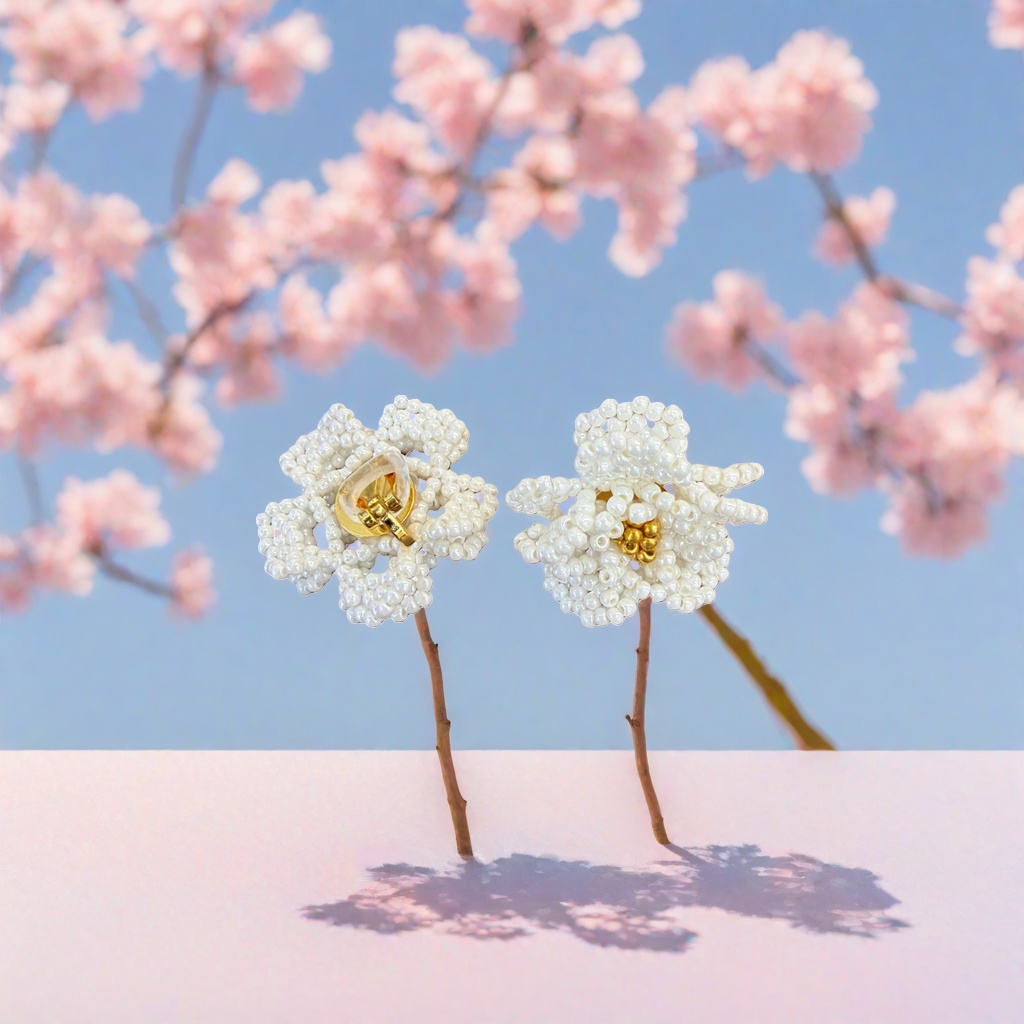 白色珍珠花朵耳环 时尚优雅女士耳饰