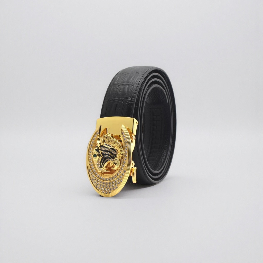 Cinturón negro estampado cocodrilo oro tigre con diamantes hebilla automática para hombre business casual cinturón Specification image