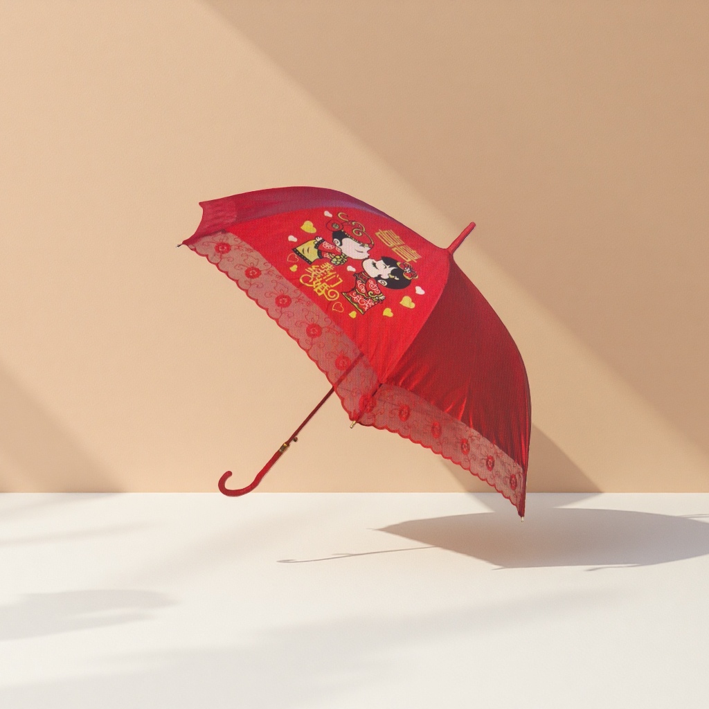 红色婚庆喜伞 传统中式婚礼用伞 便携折叠晴雨两用