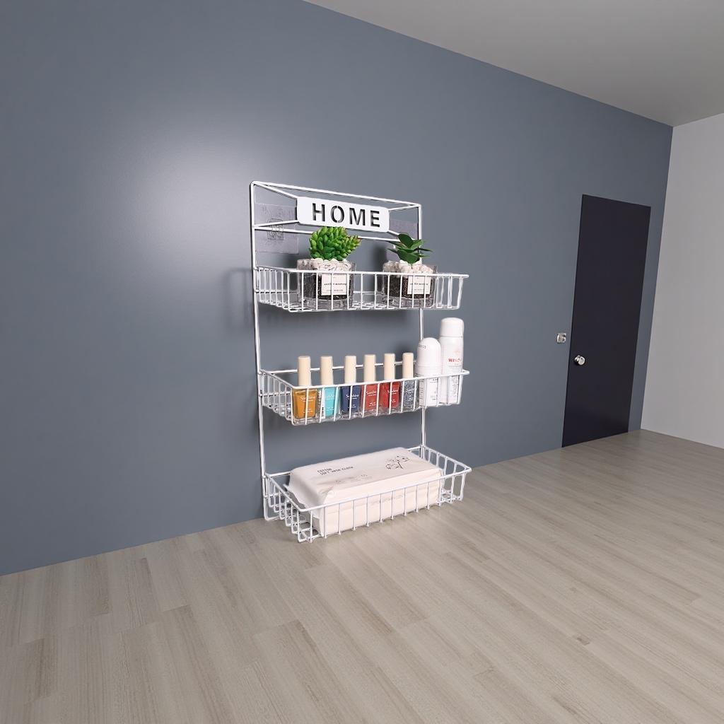 رفوف معدنية بيضاء متعددة الطبقات تحتوي على حمولات دائمة من شرفة غرفة المعيشة Specification image
