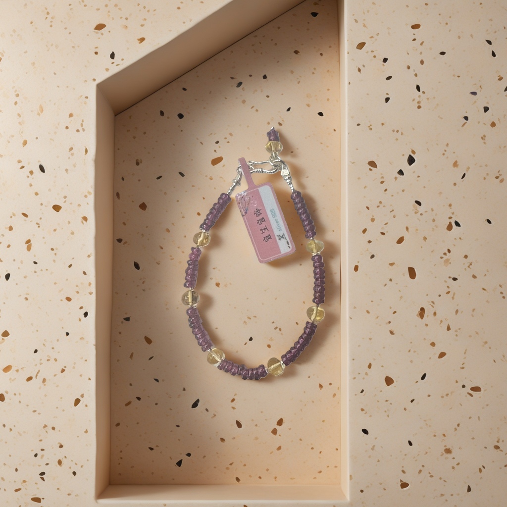 Collar de cuentas amarillo púrpura cabeza de botón de plata con etiqueta rosa Application Scenario