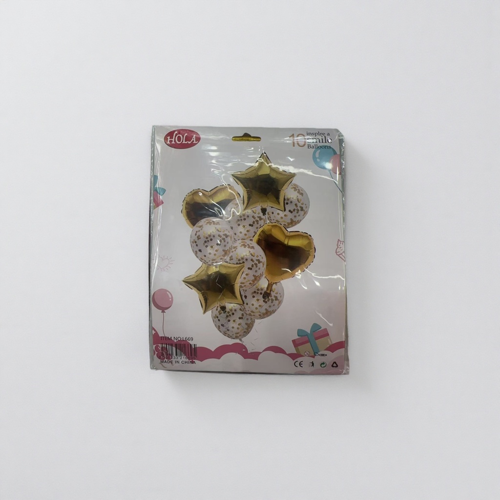 金色星星和心形气球组合派对装饰用品
