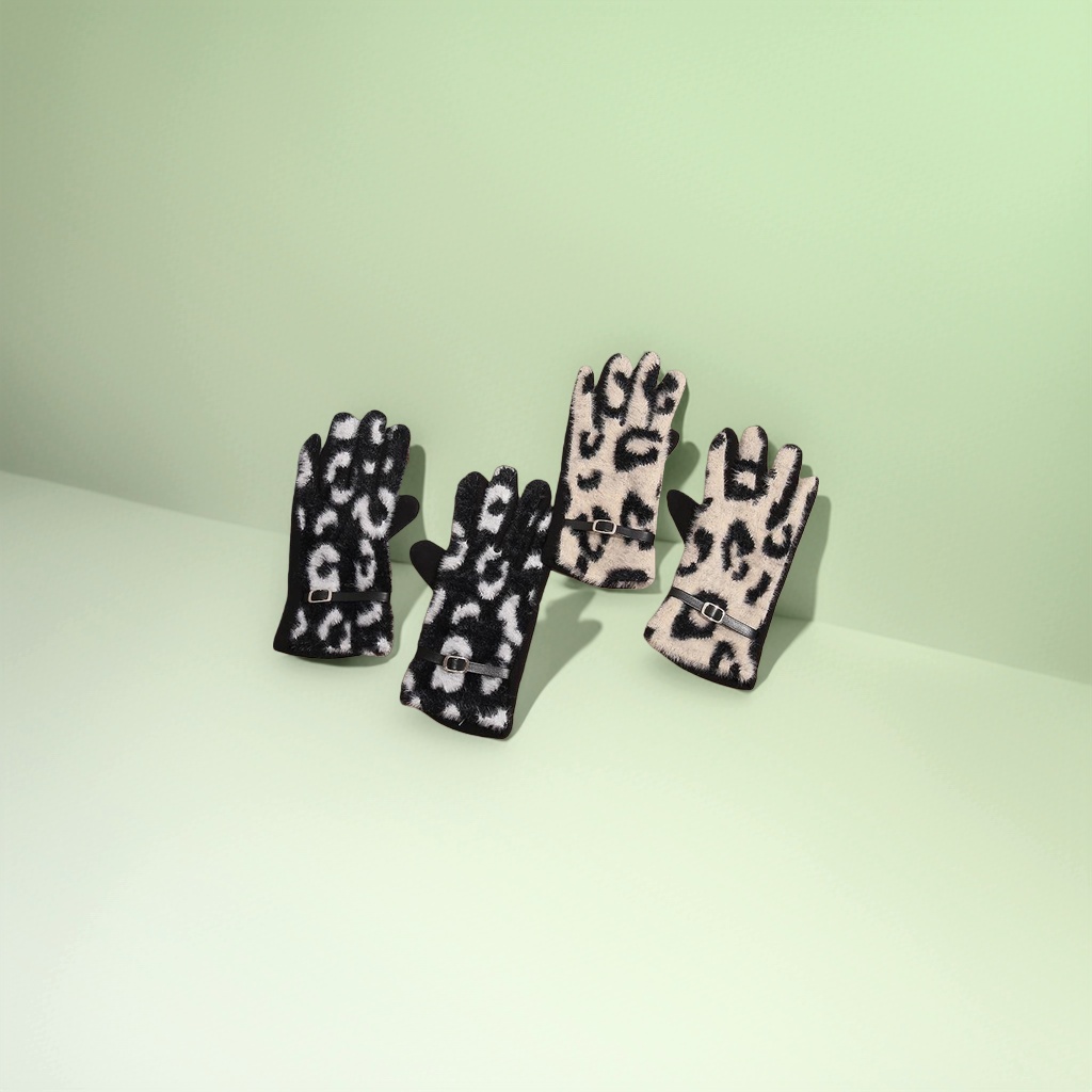 Leopard print plush warm gloves for women, thickened cold-proof touch screen, available in various colors for autumn and winter Specification image