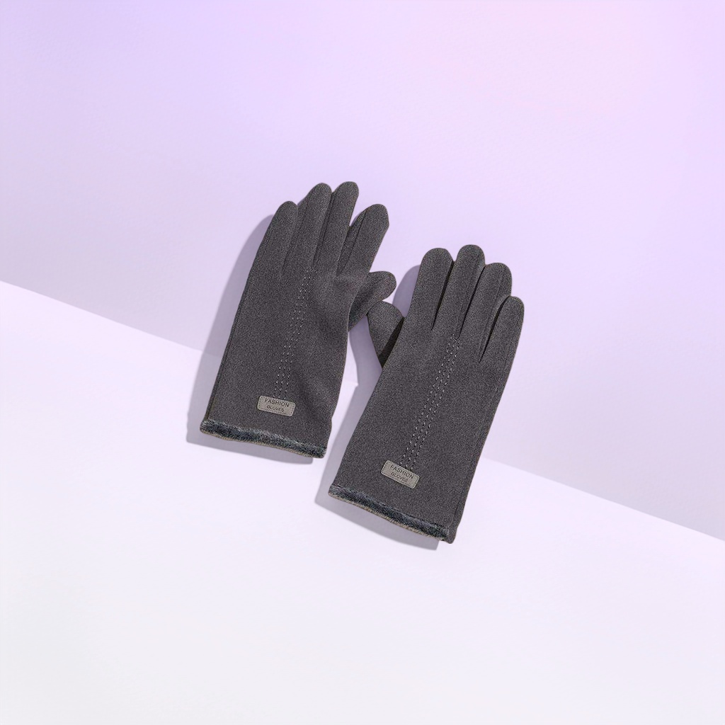 Grey thickened warm gloves for both men and women, anti-slip and wear-resistant, suitable for daily commuting and cycling details Picture