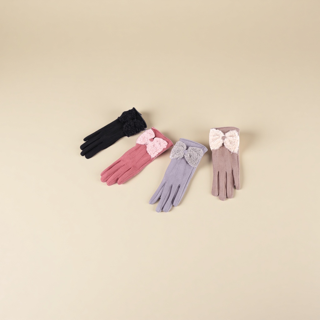 Four-color plush bow gloves are a warm and cute autumn and winter accessory for women details Picture