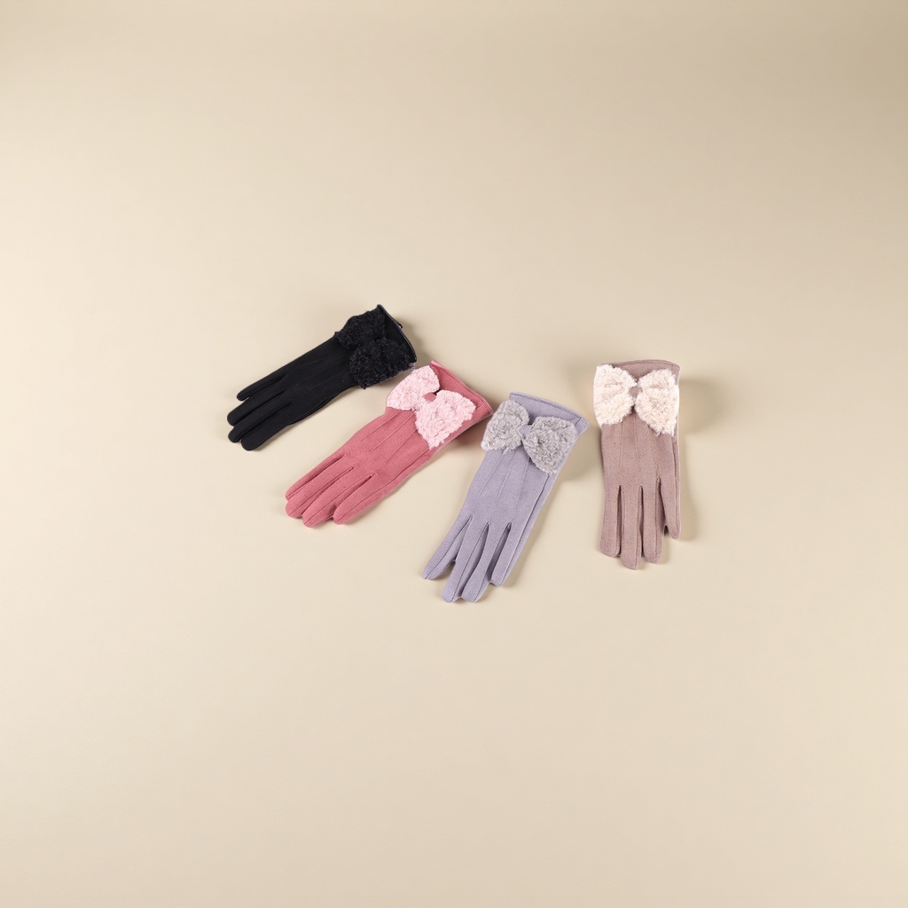 Four-color plush bow gloves are a warm and cute autumn and winter accessory for women Specification image