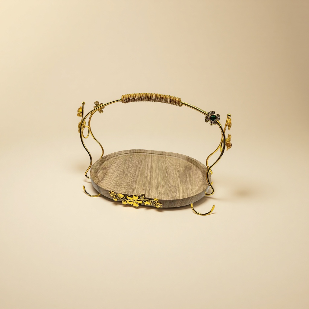 The golden floral decoration tray for the living room coffee table, with a retro and light luxury style for display and storage Application Scenario