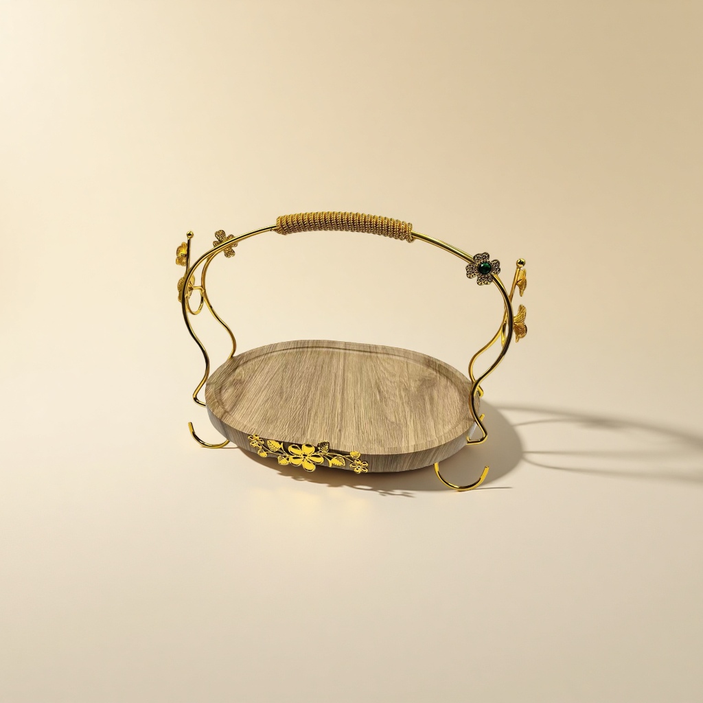 The golden floral decoration tray for the living room coffee table, with a retro and light luxury style for display and storage Specification image