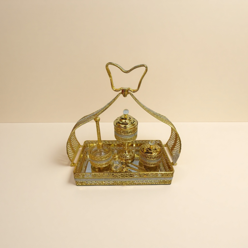 金色雕花托盘套装 家居装饰茶几摆件礼盒装 Specification image