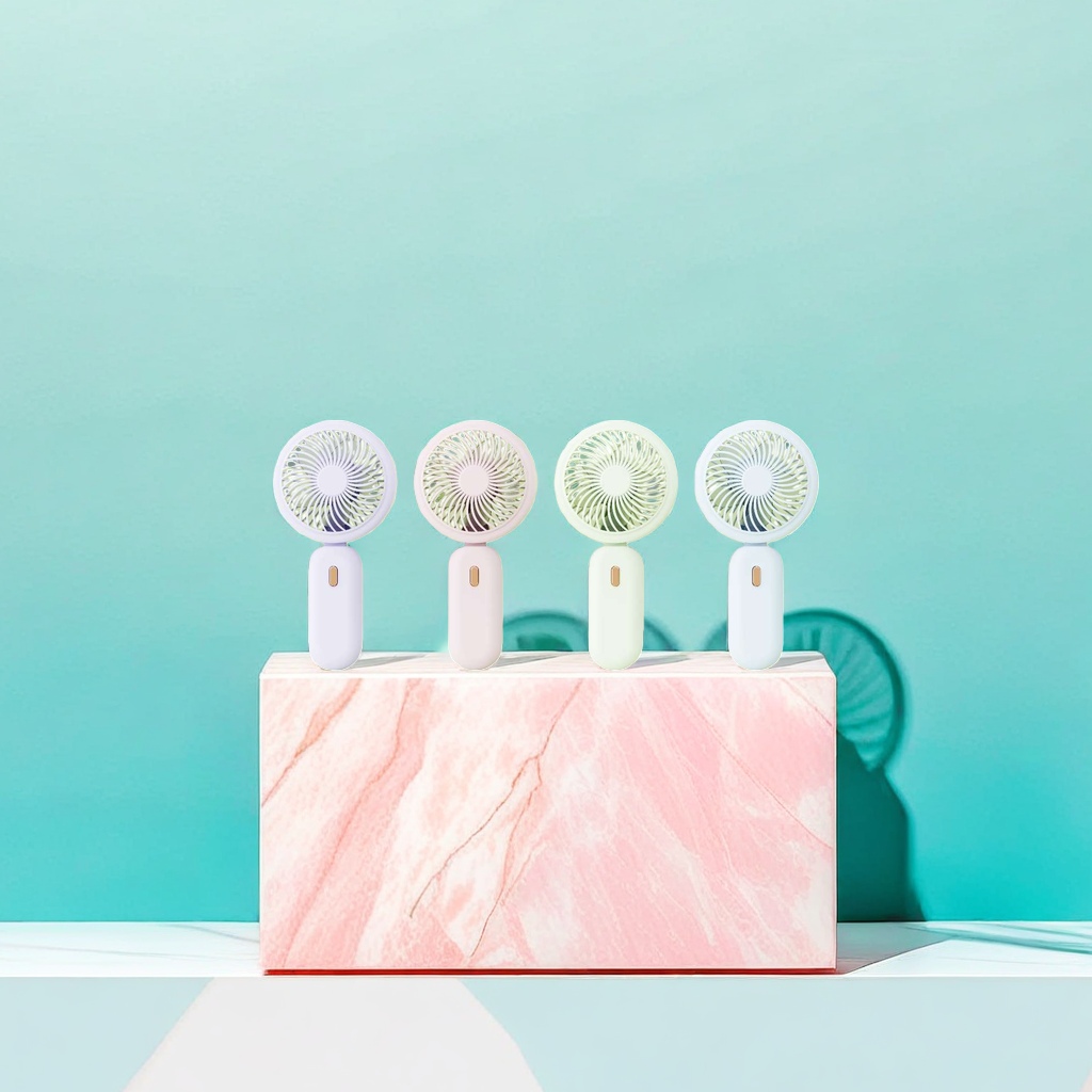 The main body of the simple folding handheld fan is available in four colors: light purple, pink white and light blue. It features circular fan blades and an arc-shaped handle. The height is 17cm, the width is 8.4cm and the thickness is 4.5cm details Picture