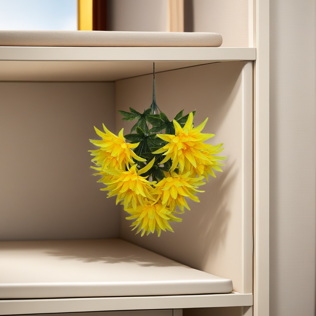 Yellow artificial flower bouquets simulating asters and sunflowers as living room decorative items Application Scenario