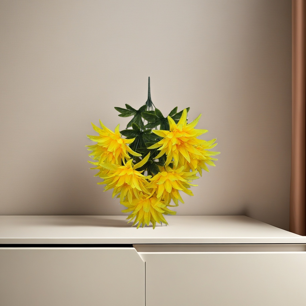 Yellow artificial flower bouquets simulating asters and sunflowers as living room decorative items Specification image