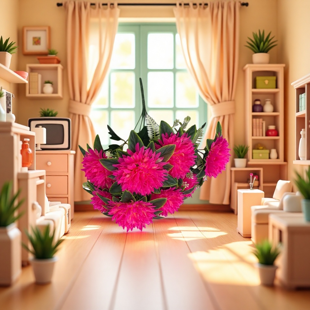A pink artificial bouquet simulating asters and roses for living room decoration Specification image