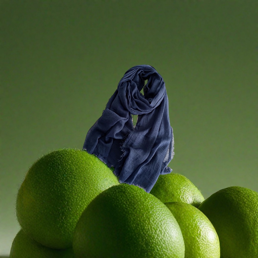 Deep blue fringed scarf made of pure cotton, thickened and warm, as an autumn and winter accessory for women
