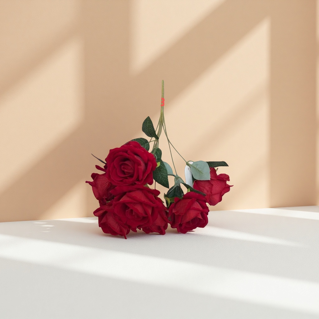 Red waxy rose branch artificial flowers are decorative floral arrangement materials