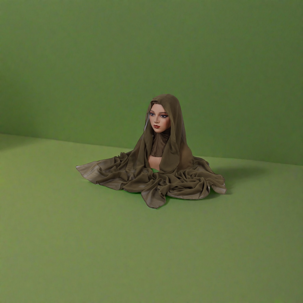 An olive green scarf model's head and shoulder display picture Application Scenario