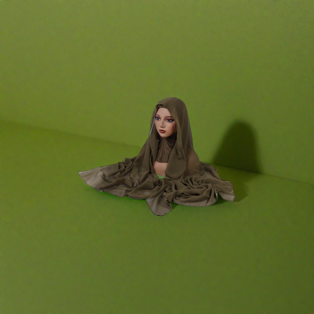An olive green scarf model's head and shoulder display picture details Picture