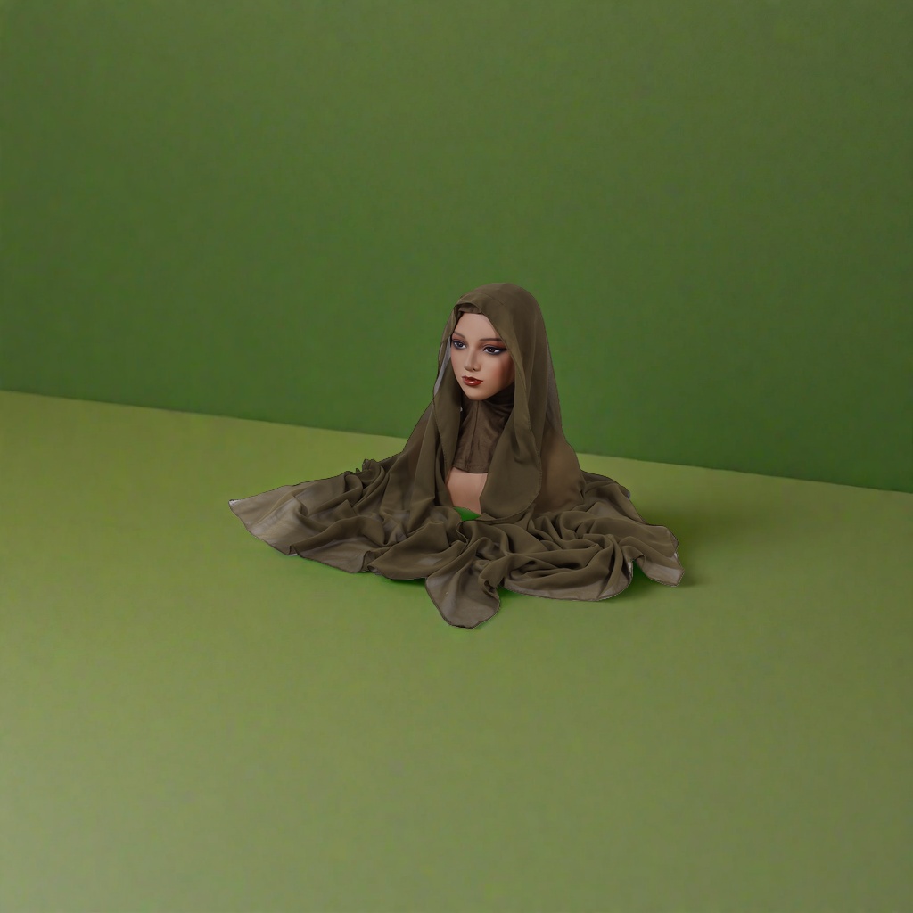 An olive green scarf model's head and shoulder display picture Specification image