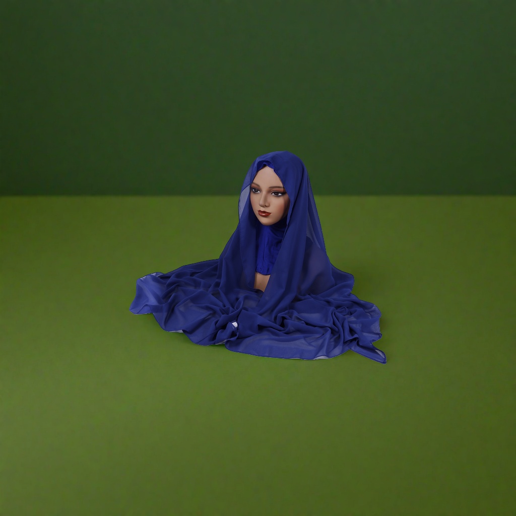 The deep blue gauze headscarf is a fashionable shawl for women, light and breathable, covering the shoulders
