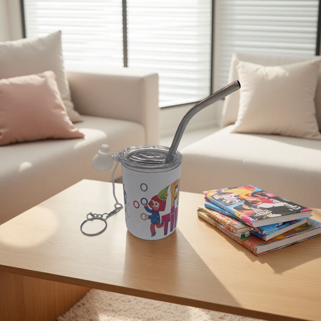 A portable creative gift set with white cups, metal straws and keychains, heat transfer printing details Picture