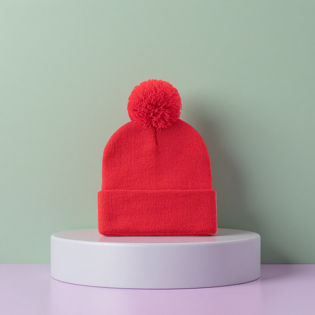 Red woolen cap, warm knitted women's autumn and winter hat, solid color simple and versatile details Picture