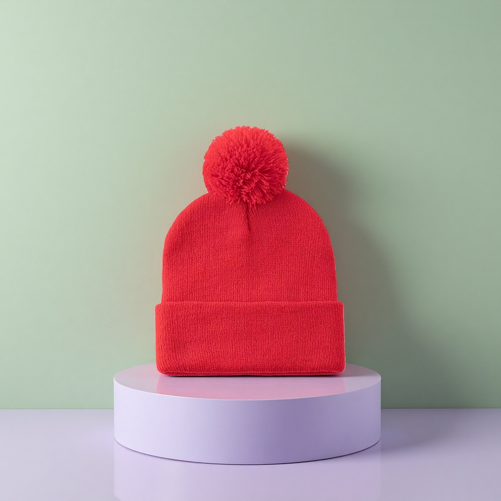 Red woolen cap, warm knitted women's autumn and winter hat, solid color simple and versatile Specification image