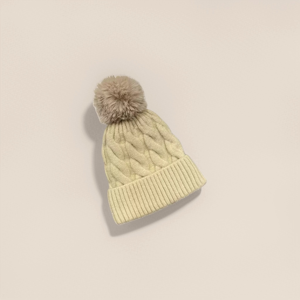 A beige knitted cap with a plush ball for warm autumn and winter women's woolen hat Specification image