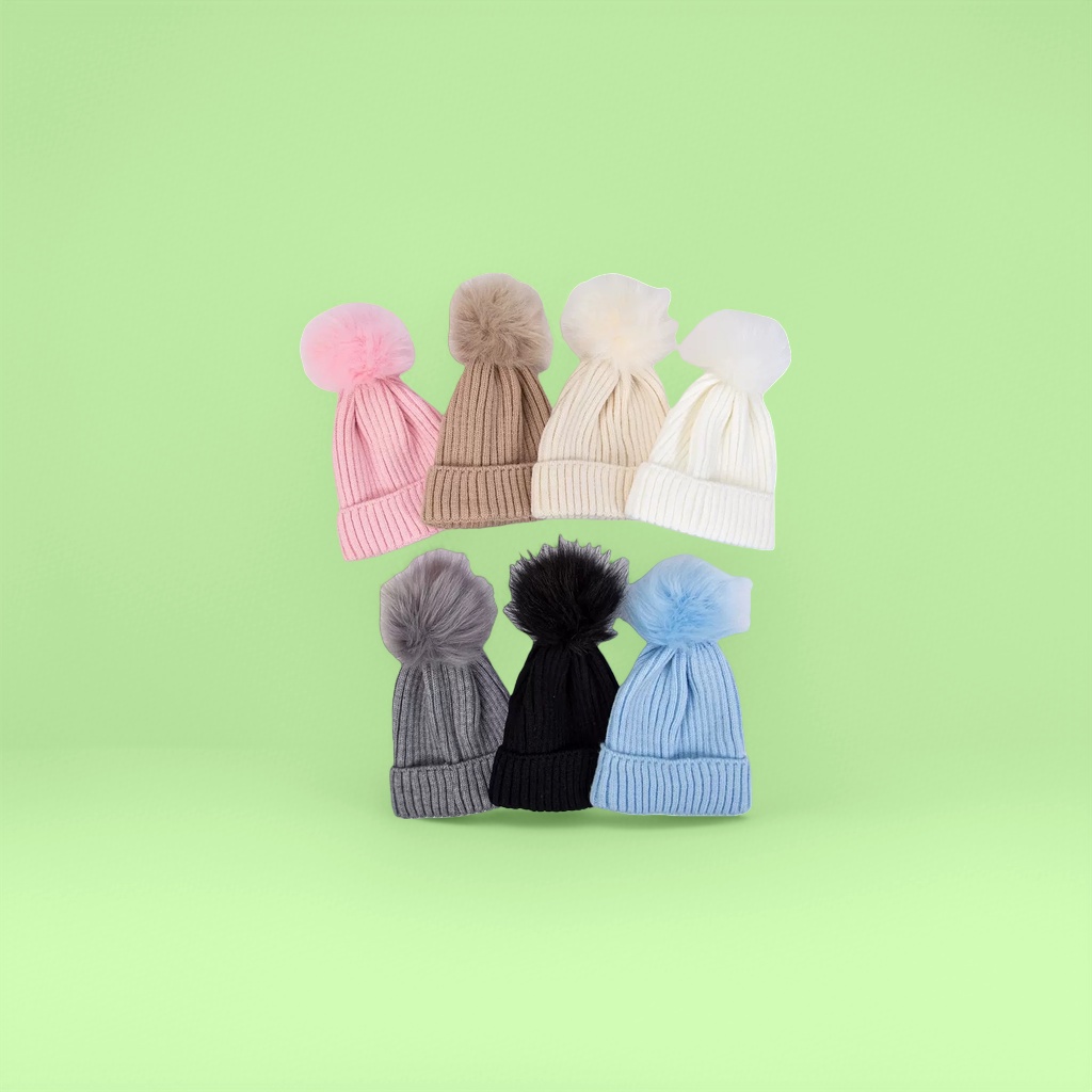 Colorful knitted hat with pom-poms decoration for warm and versatile autumn and winter women's hats Specification image