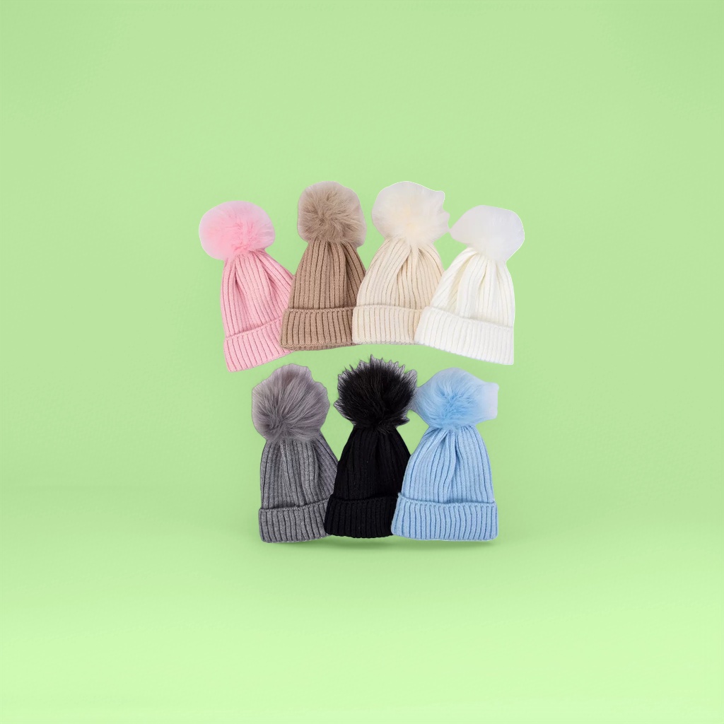 Colorful knitted hat with pom-poms decoration for warm and versatile autumn and winter women's hats details Picture