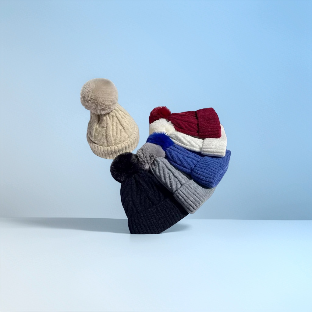 New autumn and winter knitted women's hats with multi-color woolen caps and pom-pom decorations for warmth details Picture