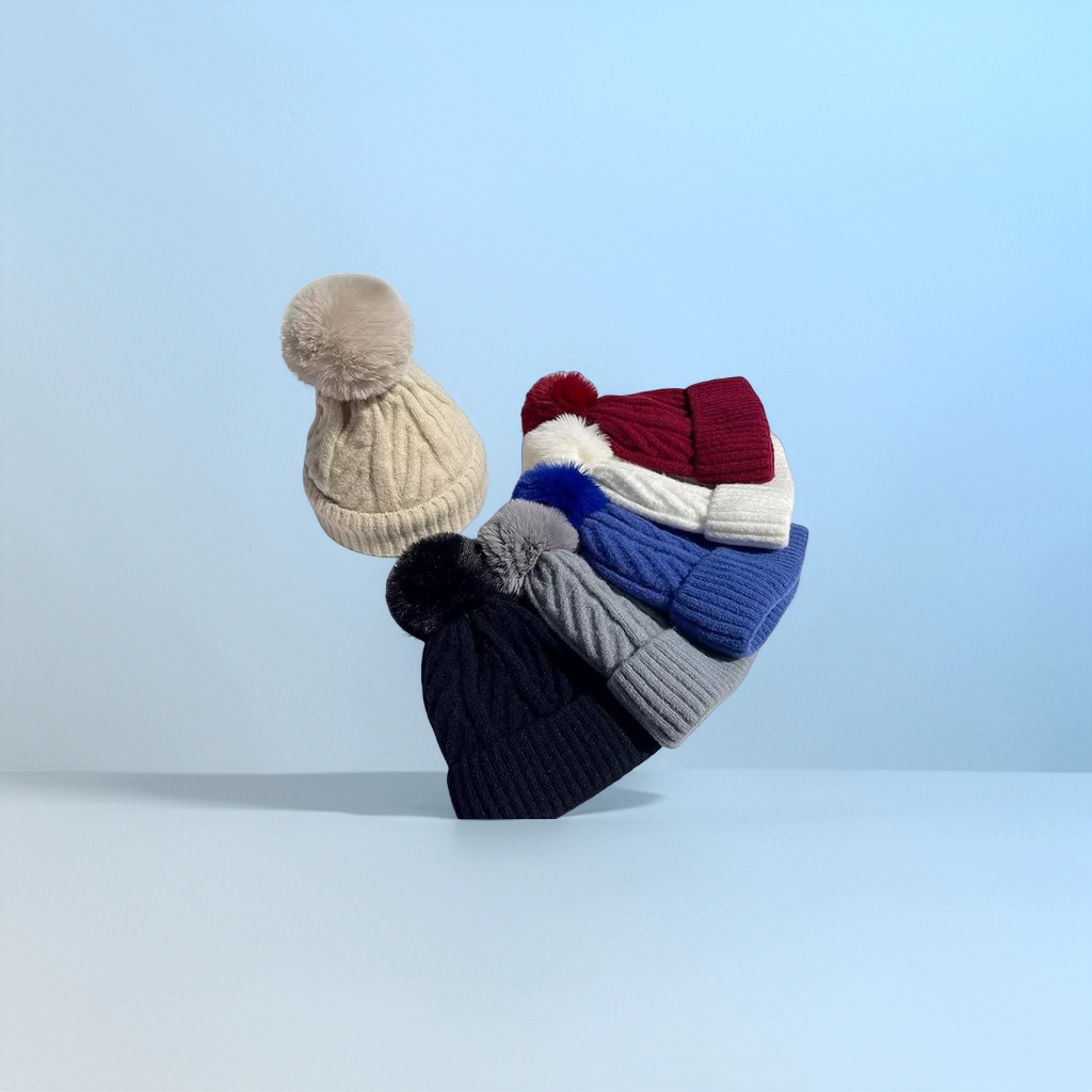 New autumn and winter knitted women's hats with multi-color woolen caps and pom-pom decorations for warmth Specification image