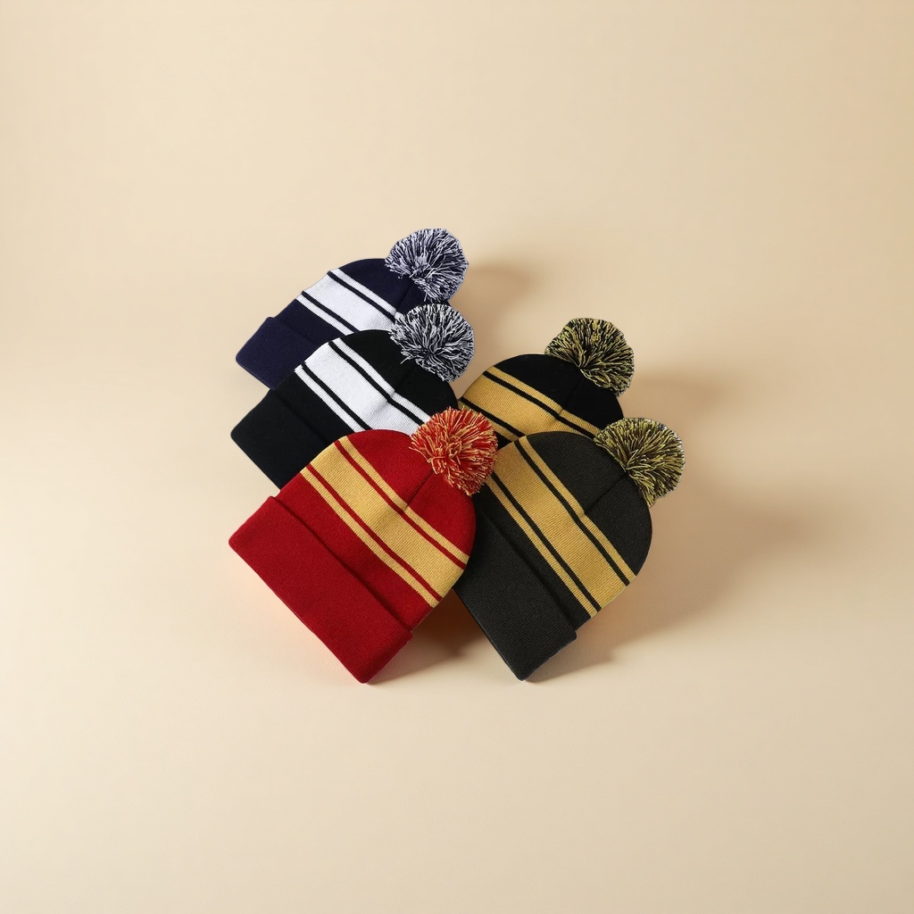 Colorful striped woolen hat with pom-poms decoration, warm knitted, suitable for both men and women in winter Application Scenario